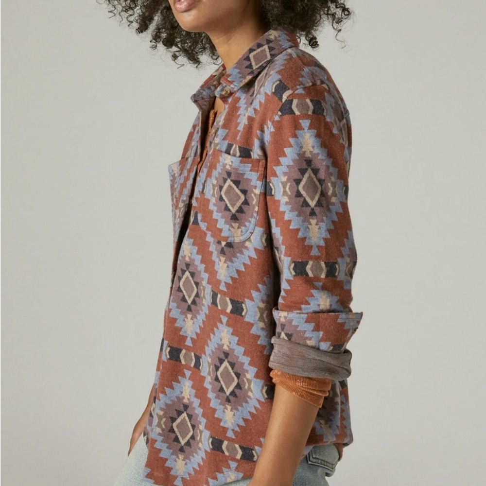 Lucky Brand Boyfriend Knit Aztec Patterned Button down shirt